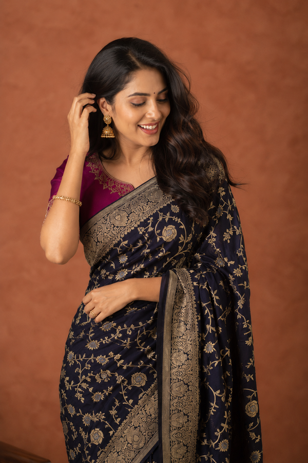 Georgette Crepe Banarasi - Dark Purple