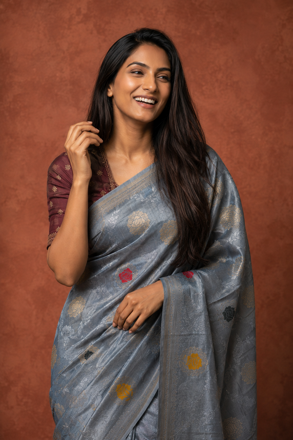 Mushru Satin Silk - Grey